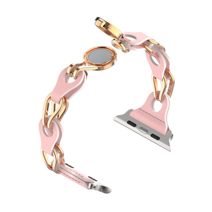 For Apple Watch 5 44mm Hollow Leather Chain Magnetic Buckle Watch Band(Pink) - Watch Bands by PMC Jewellery | Online Shopping South Africa | PMC Jewellery