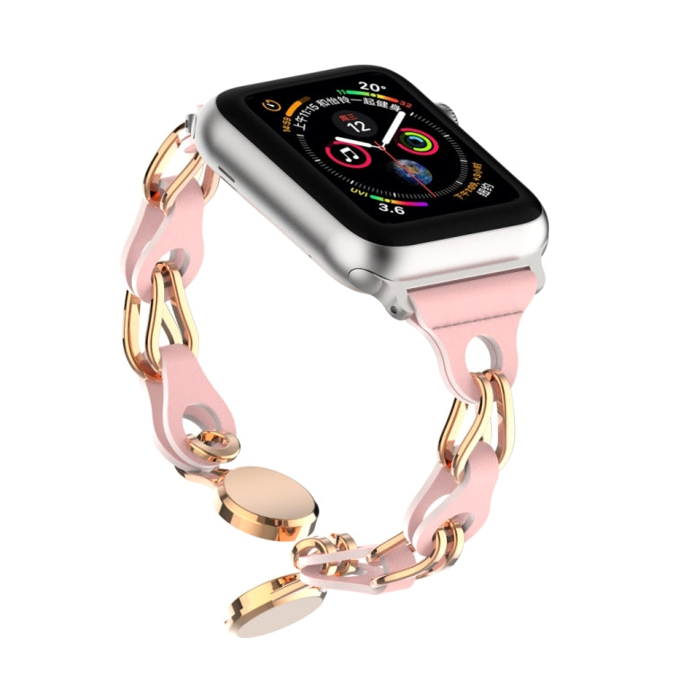 For Apple Watch 6 44mm Hollow Leather Chain Magnetic Buckle Watch Band(Pink) - Watch Bands by PMC Jewellery | Online Shopping South Africa | PMC Jewellery