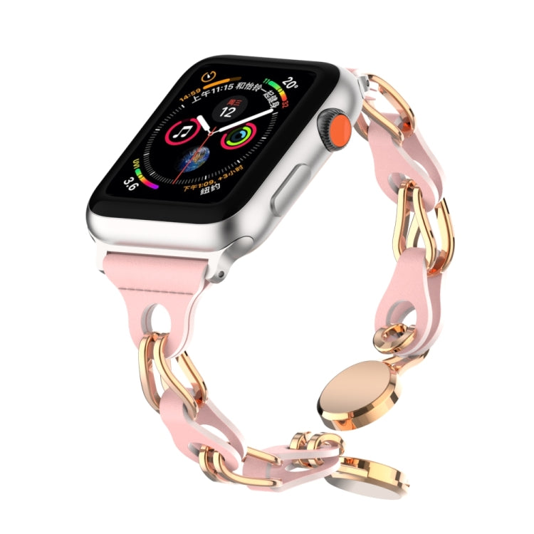 For Apple Watch 6 44mm Hollow Leather Chain Magnetic Buckle Watch Band(Pink) - Watch Bands by PMC Jewellery | Online Shopping South Africa | PMC Jewellery