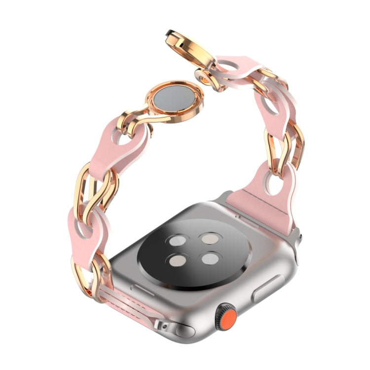 For Apple Watch 6 44mm Hollow Leather Chain Magnetic Buckle Watch Band(Pink) - Watch Bands by PMC Jewellery | Online Shopping South Africa | PMC Jewellery