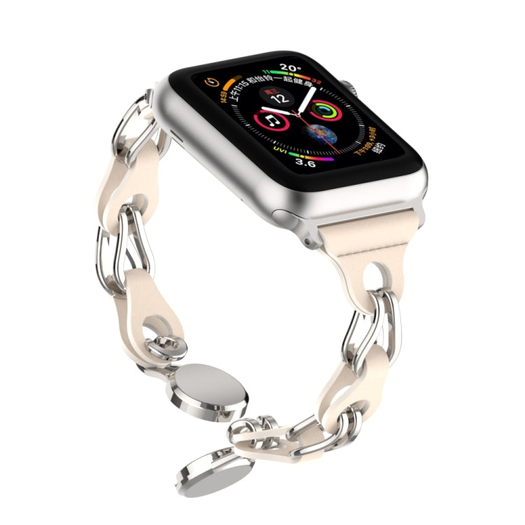 For Apple Watch SE 40mm Hollow Leather Chain Magnetic Buckle Watch Band(Starlight Color) - Watch Bands by PMC Jewellery | Online Shopping South Africa | PMC Jewellery