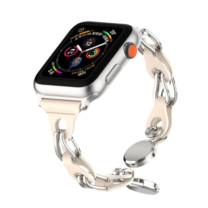 For Apple Watch 7 45mm Hollow Leather Chain Magnetic Buckle Watch Band(Starlight Color) - Watch Bands by PMC Jewellery | Online Shopping South Africa | PMC Jewellery