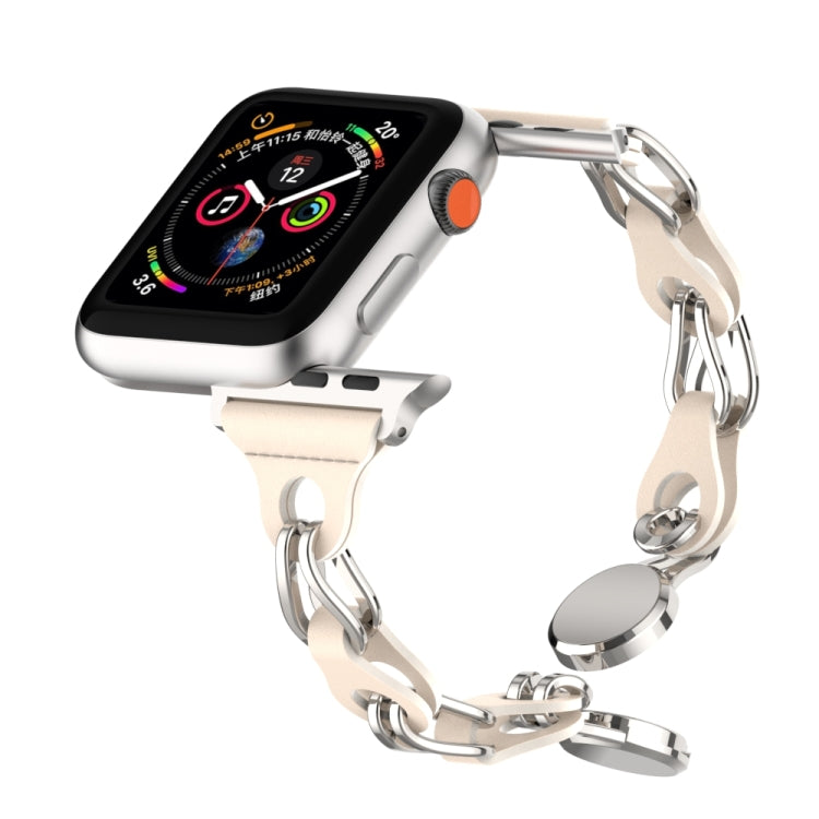 For Apple Watch 7 41mm Hollow Leather Chain Magnetic Buckle Watch Band(Starlight Color) - Watch Bands by PMC Jewellery | Online Shopping South Africa | PMC Jewellery