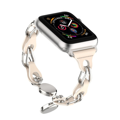 For Apple Watch 8 45mm Hollow Leather Chain Magnetic Buckle Watch Band(Starlight Color) - Watch Bands by PMC Jewellery | Online Shopping South Africa | PMC Jewellery