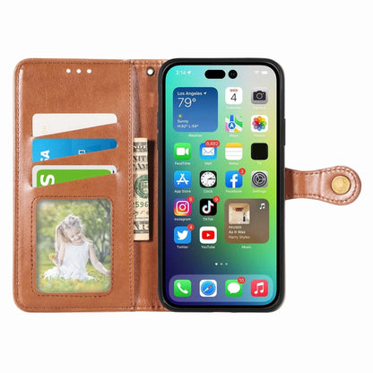 For iPhone 15 Retro Solid Color Buckle Leather Phone Case(Brown) - iPhone 15 Cases by PMC Jewellery | Online Shopping South Africa | PMC Jewellery