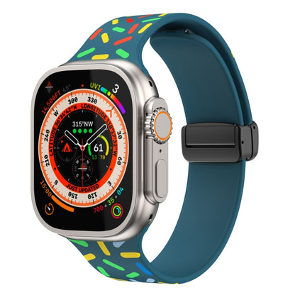 For Apple Watch 8 45mm Rainbow Dots Silicone Magnetic Black Buckle Watch Band(Blue) - Watch Bands by PMC Jewellery | Online Shopping South Africa | PMC Jewellery