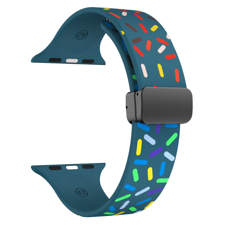 For Apple Watch 8 45mm Rainbow Dots Silicone Magnetic Black Buckle Watch Band(Blue) - Watch Bands by PMC Jewellery | Online Shopping South Africa | PMC Jewellery