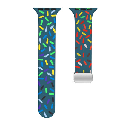 For Apple Watch 7 45mm Rainbow Dots Silicone Magnetic Buckle Watch Band(Blue) - Watch Bands by PMC Jewellery | Online Shopping South Africa | PMC Jewellery