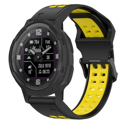 For Garmin Instinct Crossover Solar 22mm Two-Color Reverse Buckle Silicone Watch Band(Black+Yellow) - Watch Bands by PMC Jewellery | Online Shopping South Africa | PMC Jewellery