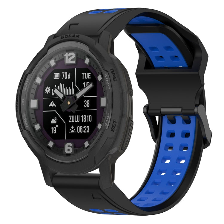 For Garmin Instinct Crossover Solar 22mm Two-Color Reverse Buckle Silicone Watch Band(Black+Blue) - Watch Bands by PMC Jewellery | Online Shopping South Africa | PMC Jewellery