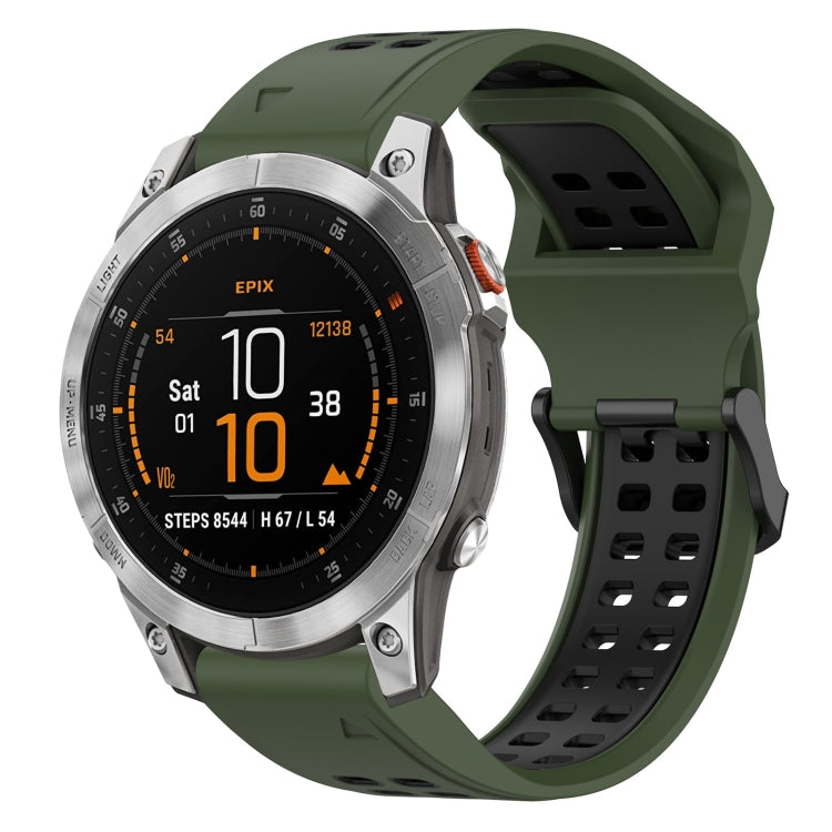 For Garmin Epix Gen 2 22mm Two-Color Reverse Buckle Silicone Watch Band(Army Green+Black) - Watch Bands by PMC Jewellery | Online Shopping South Africa | PMC Jewellery