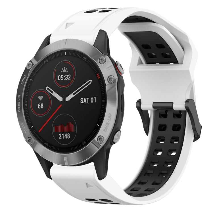 For Garmin Fenix 6 22mm Two-Color Reverse Buckle Silicone Watch Band(White+Black) - Watch Bands by PMC Jewellery | Online Shopping South Africa | PMC Jewellery