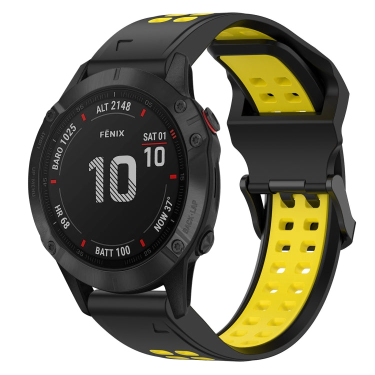 For Garmin Fenix 6 Pro 22mm Two-Color Reverse Buckle Silicone Watch Band(Black+Yellow) - Watch Bands by PMC Jewellery | Online Shopping South Africa | PMC Jewellery