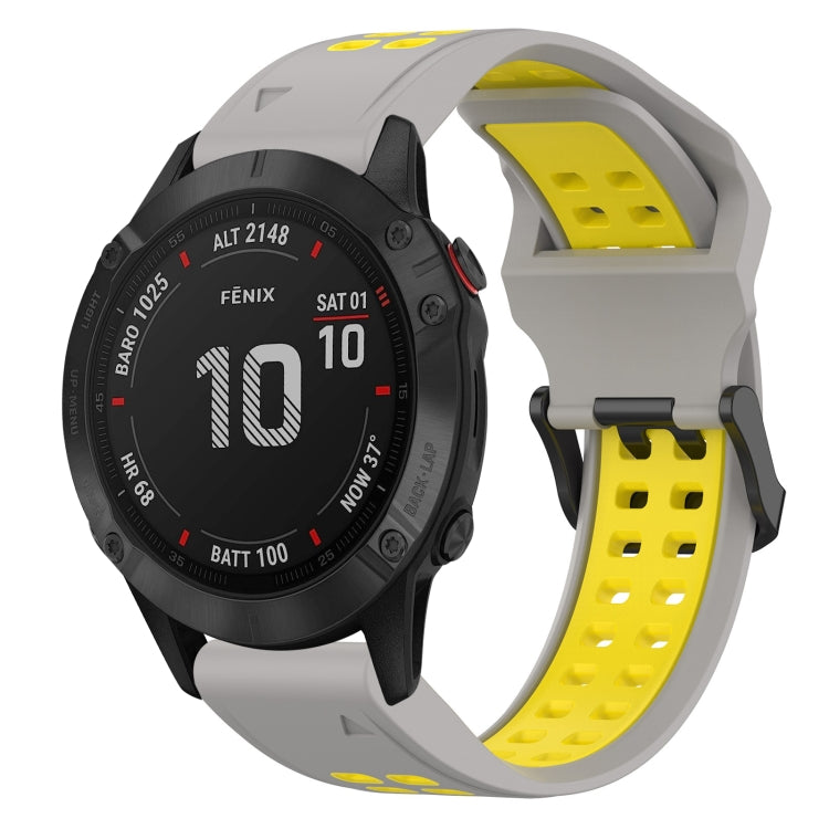 For Garmin Fenix 6 Pro 22mm Two-Color Reverse Buckle Silicone Watch Band(Grey+Yellow) - Watch Bands by PMC Jewellery | Online Shopping South Africa | PMC Jewellery