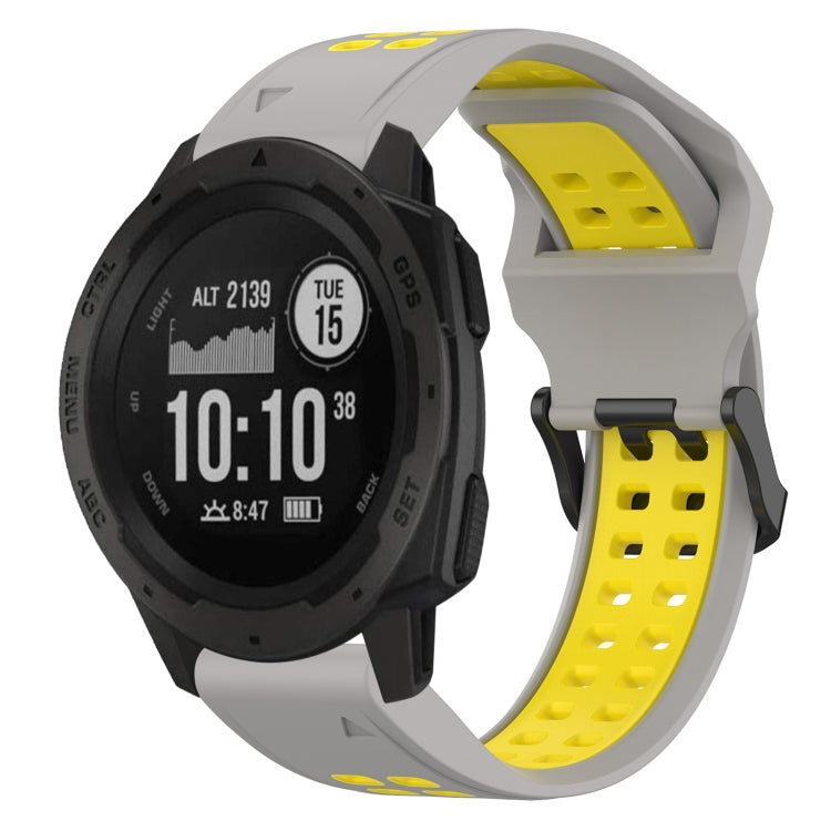 For Garmin Instinct 22mm Two-Color Reverse Buckle Silicone Watch Band(Grey+Yellow) - Watch Bands by PMC Jewellery | Online Shopping South Africa | PMC Jewellery