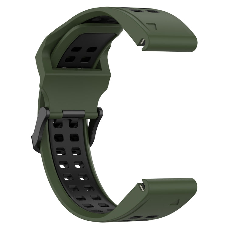 For Garmin Forerunner 945 22mm Two-Color Reverse Buckle Silicone Watch Band(Army Green+Black) - Watch Bands by PMC Jewellery | Online Shopping South Africa | PMC Jewellery