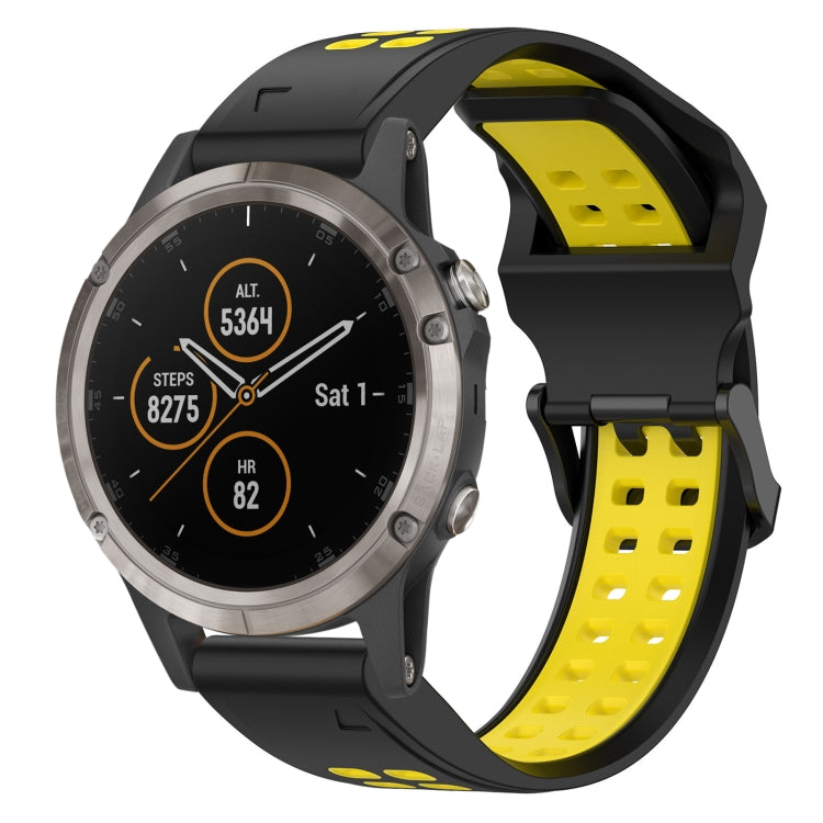 For Garmin Fenix 5 Plus 22mm Two-Color Reverse Buckle Silicone Watch Band(Black+Yellow) - Watch Bands by PMC Jewellery | Online Shopping South Africa | PMC Jewellery