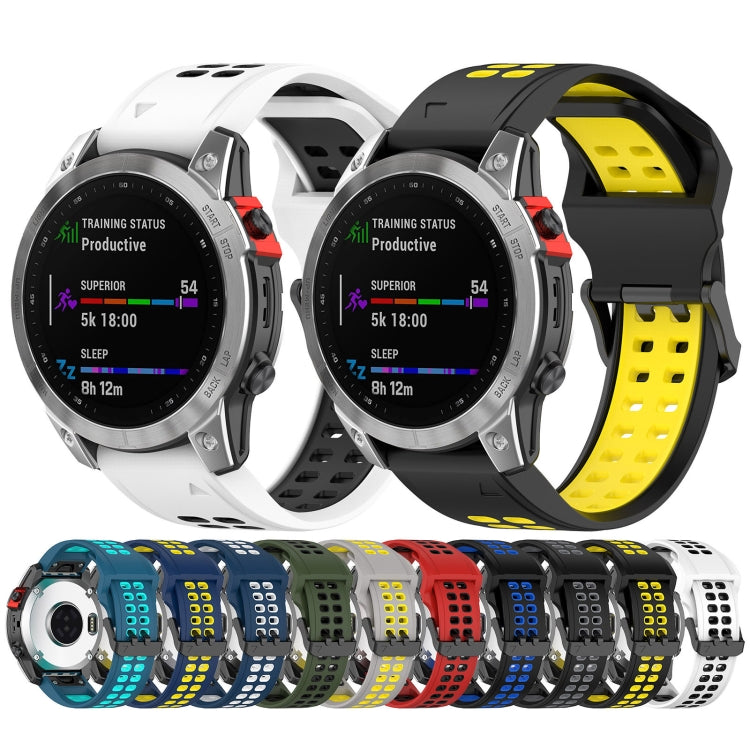 For Garmin Instinct Crossover Solar 22mm Two-Color Reverse Buckle Silicone Watch Band(Black+Yellow) - Watch Bands by PMC Jewellery | Online Shopping South Africa | PMC Jewellery