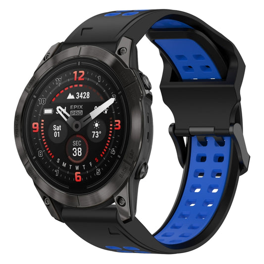 For Garmin Epix Pro 51mm 26mm Two-Color Reverse Buckle Silicone Watch Band(Black+Blue) - Watch Bands by PMC Jewellery | Online Shopping South Africa | PMC Jewellery