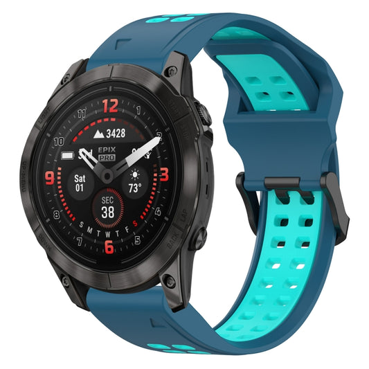 For Garmin Epix Pro 51mm 26mm Two-Color Reverse Buckle Silicone Watch Band(Blue+Teal) - Watch Bands by PMC Jewellery | Online Shopping South Africa | PMC Jewellery