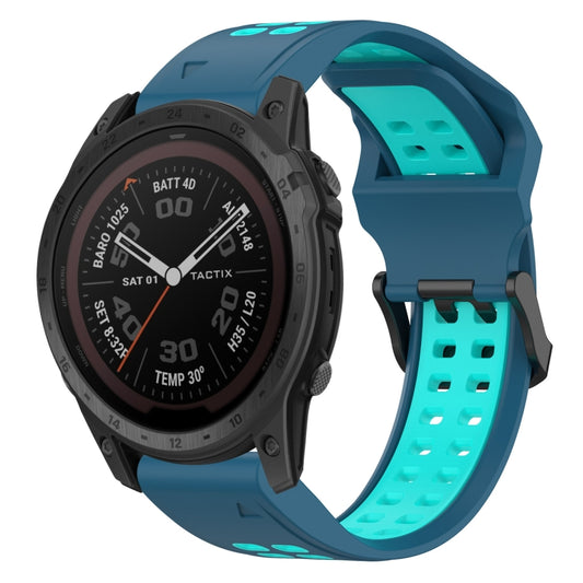 For Garmin Tactix 7 Pro 26mm Two-Color Reverse Buckle Silicone Watch Band(Blue+Teal) - Watch Bands by PMC Jewellery | Online Shopping South Africa | PMC Jewellery