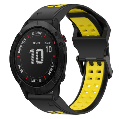 For Garmin Fenix 6X 26mm Two-Color Reverse Buckle Silicone Watch Band(Black+Yellow) - Watch Bands by PMC Jewellery | Online Shopping South Africa | PMC Jewellery