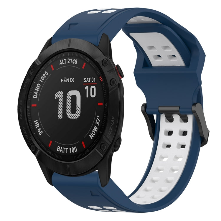 For Garmin Fenix 6X 26mm Two-Color Reverse Buckle Silicone Watch Band(Blue+White) - Watch Bands by PMC Jewellery | Online Shopping South Africa | PMC Jewellery