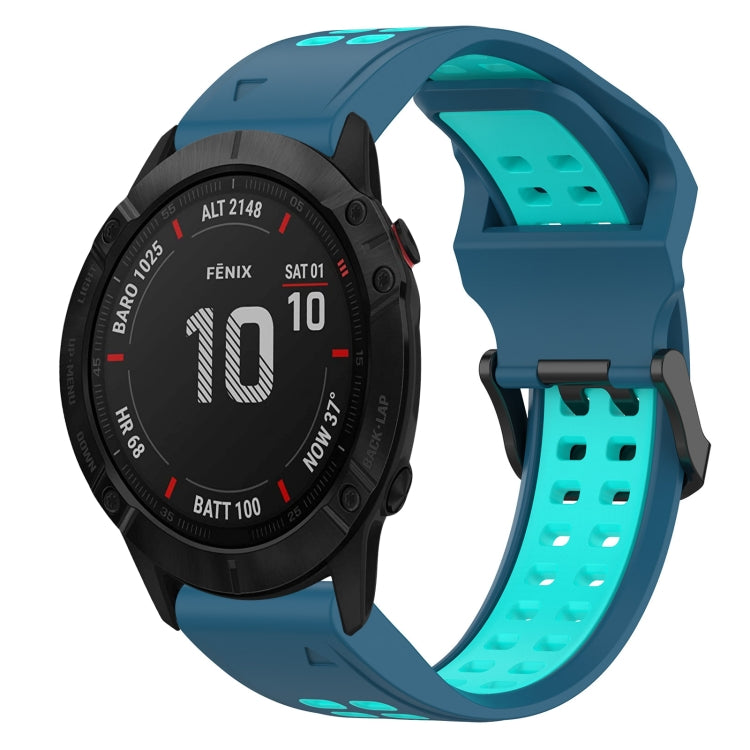 For Garmin Fenix 6X 26mm Two-Color Reverse Buckle Silicone Watch Band(Blue+Teal) - Watch Bands by PMC Jewellery | Online Shopping South Africa | PMC Jewellery