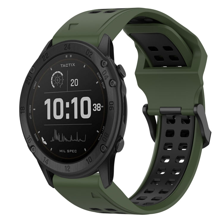 For Garmin Tactix Delta 26mm Two-Color Reverse Buckle Silicone Watch Band(Army Green+Black) - Watch Bands by PMC Jewellery | Online Shopping South Africa | PMC Jewellery