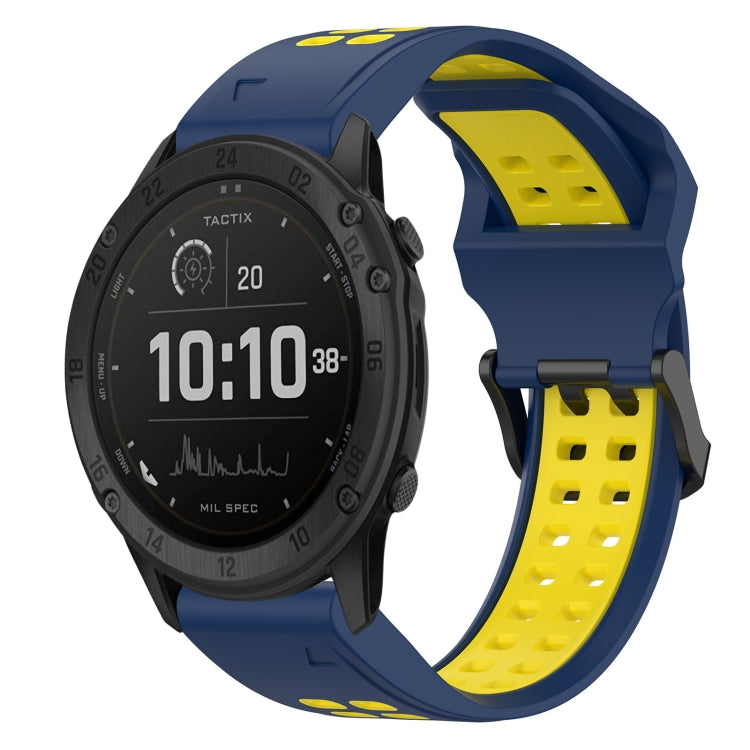 For Garmin Tactix Delta 26mm Two-Color Reverse Buckle Silicone Watch Band(Blue+Yellow) - Watch Bands by PMC Jewellery | Online Shopping South Africa | PMC Jewellery