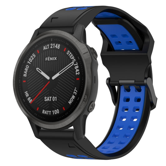 For Garmin Fenix 6S 20mm Two-Color Reverse Buckle Silicone Watch Band(Black+Blue) - Watch Bands by PMC Jewellery | Online Shopping South Africa | PMC Jewellery