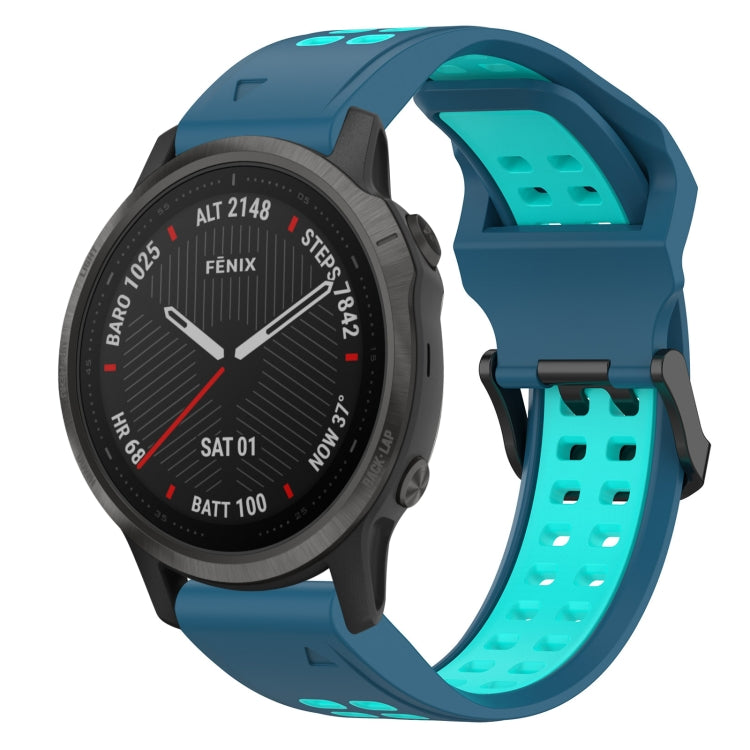 For Garmin Fenix 6S 20mm Two-Color Reverse Buckle Silicone Watch Band(Blue+Teal) - Watch Bands by PMC Jewellery | Online Shopping South Africa | PMC Jewellery