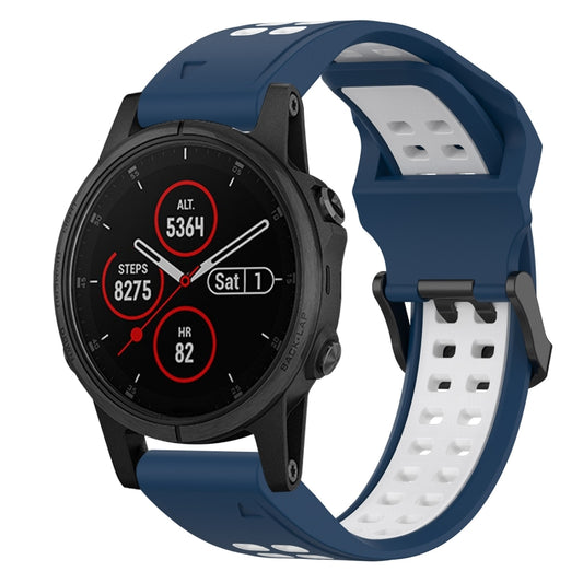 For Garmin Fenix 5S Plus 20mm Two-Color Reverse Buckle Silicone Watch Band(Blue+White) - Watch Bands by PMC Jewellery | Online Shopping South Africa | PMC Jewellery