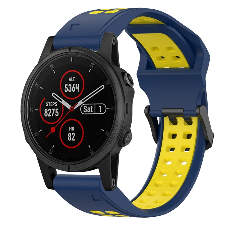 For Garmin Fenix 5S Plus 20mm Two-Color Reverse Buckle Silicone Watch Band(Blue+Yellow) - Watch Bands by PMC Jewellery | Online Shopping South Africa | PMC Jewellery