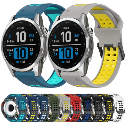 For Garmin Epix Pro 42mm 20mm Two-Color Reverse Buckle Silicone Watch Band(Blue+Yellow) - Watch Bands by PMC Jewellery | Online Shopping South Africa | PMC Jewellery