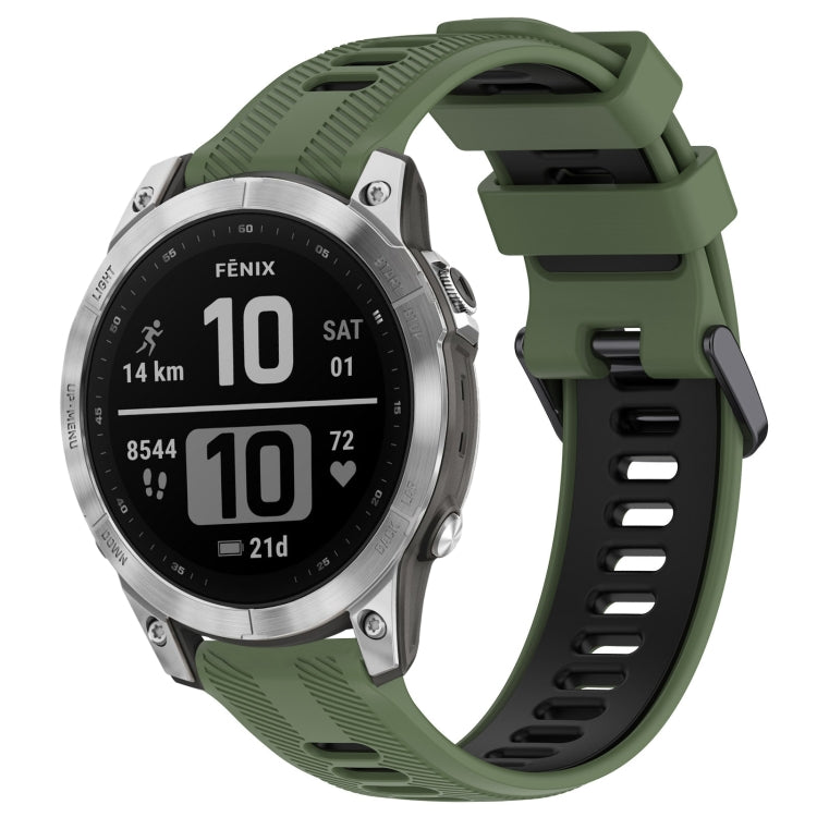 For Garmin Fenix 7 Sports Two-Color Silicone Watch Band(Army Green+Black) - Watch Bands by PMC Jewellery | Online Shopping South Africa | PMC Jewellery