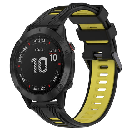 For Garmin Fenix 6 Pro Sports Two-Color Silicone Watch Band(Black+Yellow) - Watch Bands by PMC Jewellery | Online Shopping South Africa | PMC Jewellery