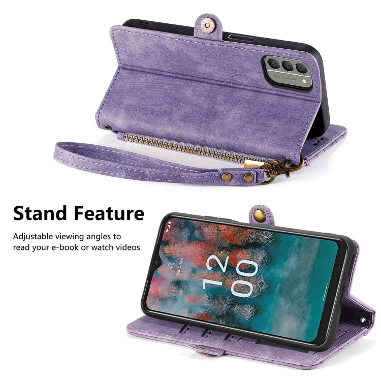 For Nokia C12 Geometric Zipper Wallet Side Buckle Leather Phone Case(Purple) - Nokia Cases by PMC Jewellery | Online Shopping South Africa | PMC Jewellery