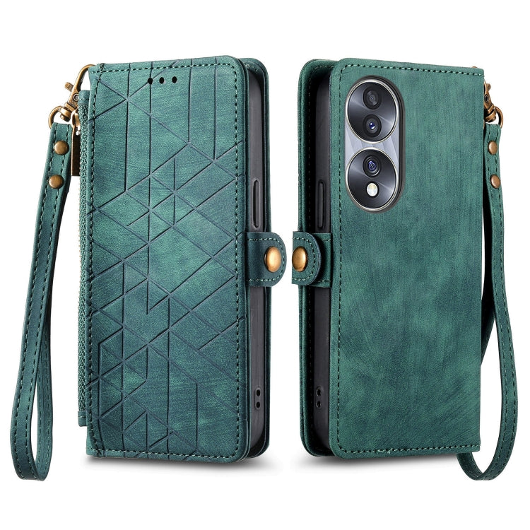 For Honor 90 Lite / X50i Geometric Zipper Wallet Side Buckle Leather Phone Case(Green) - Honor Cases by PMC Jewellery | Online Shopping South Africa | PMC Jewellery