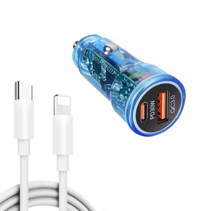 P35 48W PD30W + QC3.0 18W USB Transparent Car Charger with Type-C to 8 Pin Phone Data Cable(Transparent Blue) - Car Charger by PMC Jewellery | Online Shopping South Africa | PMC Jewellery