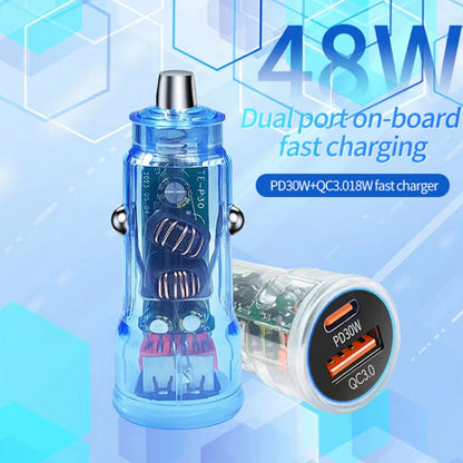 P35 48W PD30W + QC3.0 18W USB Transparent Car Charger with Type-C to 8 Pin Phone Data Cable(Transparent) - Car Charger by PMC Jewellery | Online Shopping South Africa | PMC Jewellery