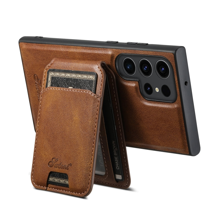 For Samsung Galaxy S22 Ultra 5G Suteni H15 MagSafe Oil Eax Leather Detachable Wallet Back Phone Case(Brown) - Galaxy S22 Ultra 5G Cases by Suteni | Online Shopping South Africa | PMC Jewellery