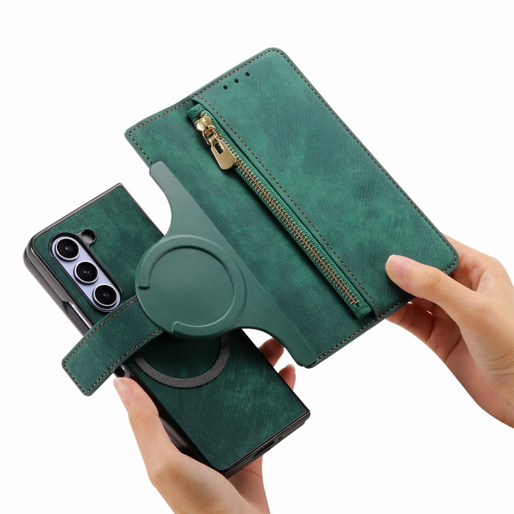 For Samsung Galaxy Z Fold5 5G Retro MagSafe Magnetic Zipper Wallet Leather Phone Case(Green) - Galaxy Z Fold5 Cases by PMC Jewellery | Online Shopping South Africa | PMC Jewellery