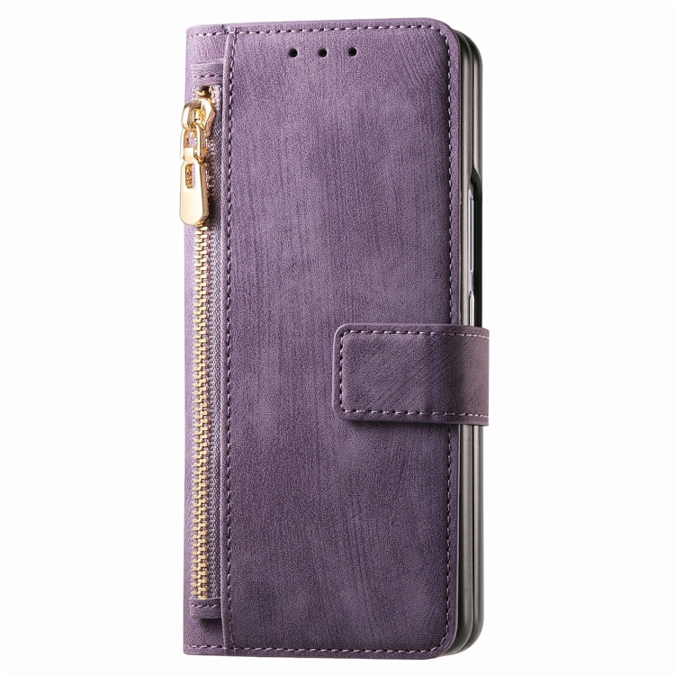 For Samsung Galaxy Z Fold5 5G Retro MagSafe Magnetic Zipper Wallet Leather Phone Case(Purple) - Galaxy Z Fold5 Cases by PMC Jewellery | Online Shopping South Africa | PMC Jewellery