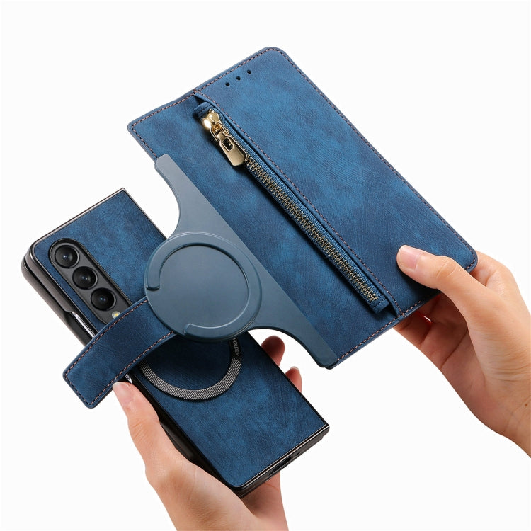 For Samsung Galaxy Z Fold4 Retro MagSafe Magnetic Zipper Wallet Leather Phone Case(Blue) - Galaxy Z Fold4 5G Cases by PMC Jewellery | Online Shopping South Africa | PMC Jewellery