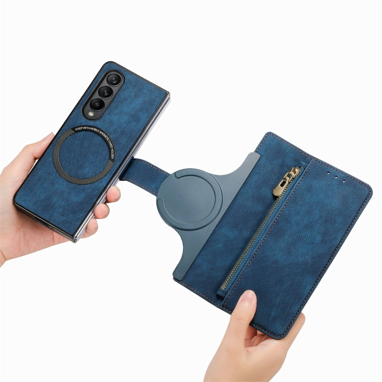 For Samsung Galaxy Z Fold4 Retro MagSafe Magnetic Zipper Wallet Leather Phone Case(Blue) - Galaxy Z Fold4 5G Cases by PMC Jewellery | Online Shopping South Africa | PMC Jewellery