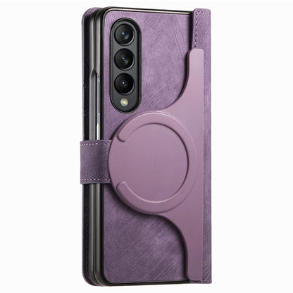 For Samsung Galaxy Z Fold4 Retro MagSafe Magnetic Zipper Wallet Leather Phone Case(Purple) - Galaxy Z Fold4 5G Cases by PMC Jewellery | Online Shopping South Africa | PMC Jewellery