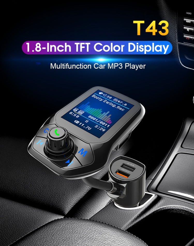 T43 Car Bluetooth Mp3 Multi-function Large Color Screen QC3.0 Bluetooth Car Charge Lossless Car Bluetooth Player - Bluetooth Car Kits by PMC Jewellery | Online Shopping South Africa | PMC Jewellery