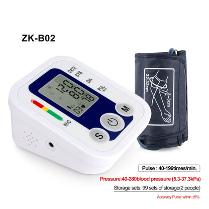 ZK-B02   Automatic Digital Upper Arm Blood Pressure Monitor Sphygmomanometer Pressure Gauge Heart Beat Rate Meter Tonometer Pulsometer - Sphygmomanometer by PMC Jewellery | Online Shopping South Africa | PMC Jewellery