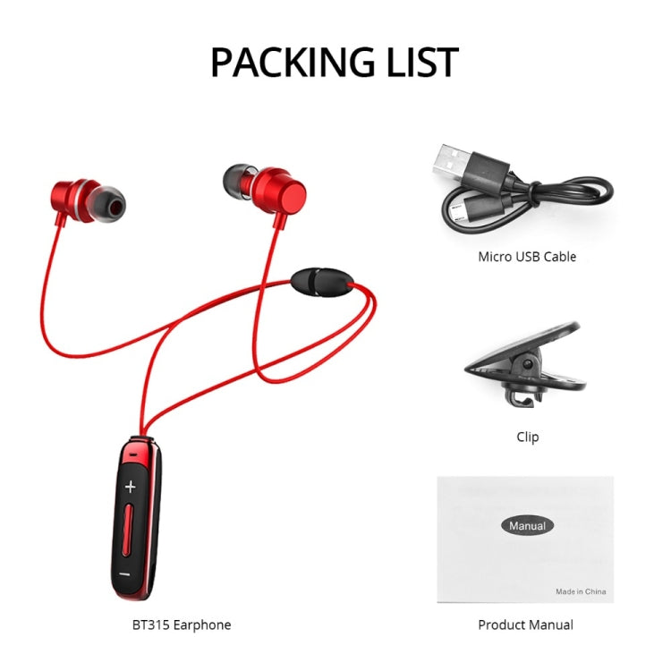 BT315 Sport Bluetooth Headset Wireless Stereo Earphone Bluetooth 4.1 Earpiece With Mic Sport Bass Magnetic Necklace Earpiece(Red) - Sport Earphone by PMC Jewellery | Online Shopping South Africa | PMC Jewellery